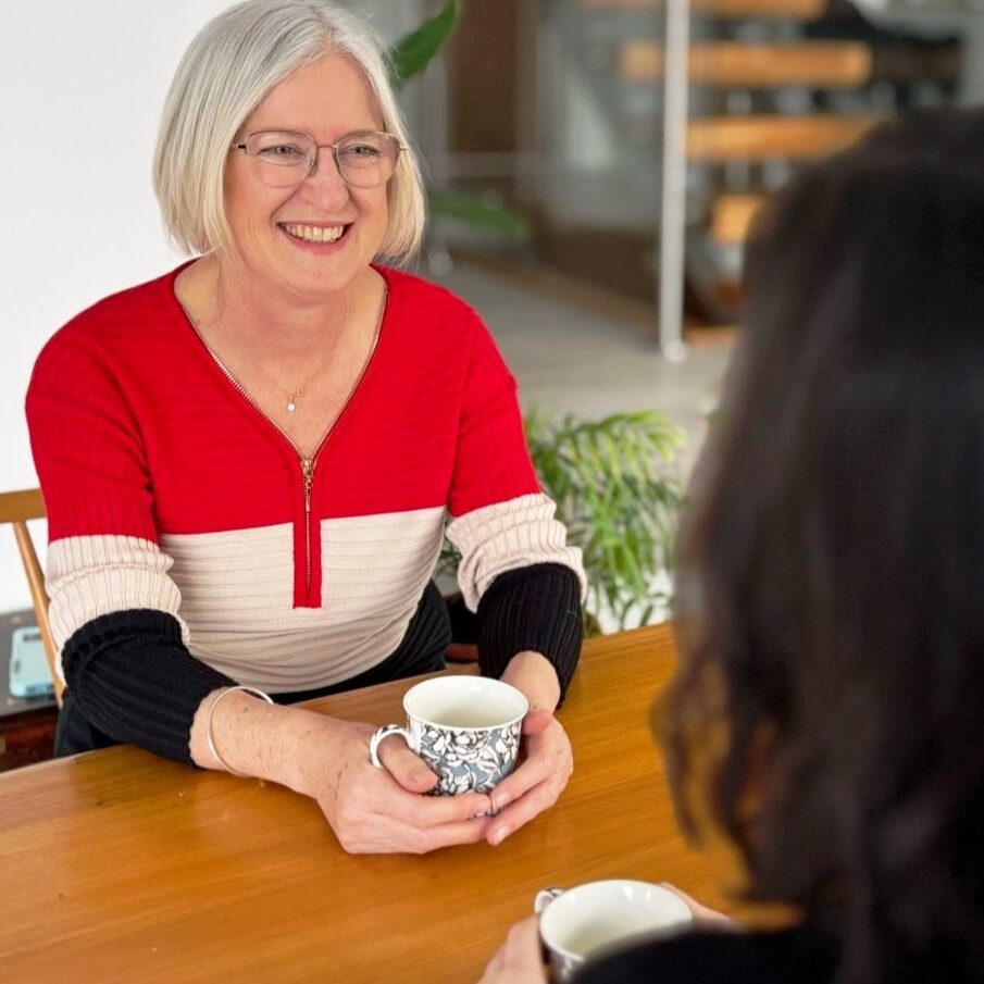 mary-heritage-coach-mentor-conversation Mary Heritage, coach and mentor, in conversation with a client